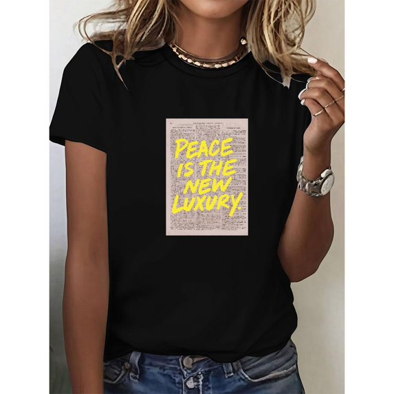 Peace Slogan Print T Shirts 'PEACE IS THE NEW LUXURY' Text Graphic Tees Unisex Positive Vibes & Casual Wear Pattern Tops,S-5XL