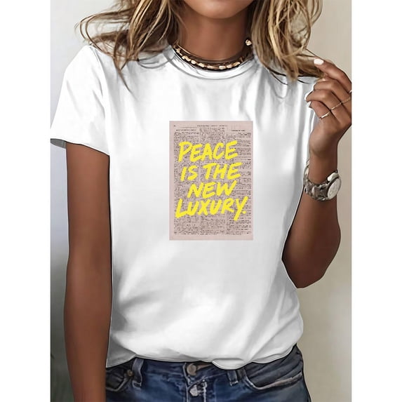 Peace Slogan Print T Shirts 'PEACE IS THE NEW LUXURY' Text Graphic Tees Unisex Positive Vibes & Casual Wear Pattern Tops,S-5XL