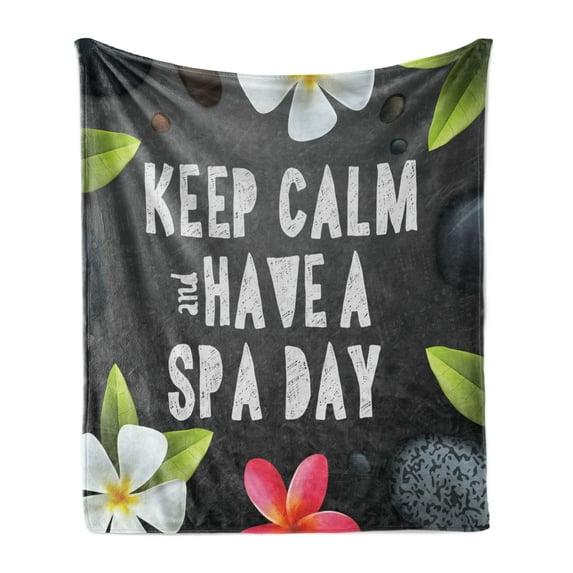 Peace Soft Flannel Fleece Blanket, Keep Calm Have a Spa Day Words Healthcare and Beauty Treatment Graphic Stones Flowers, Cozy Plush for Indoor and Outdoor Use, 60" x 80", Multicolor, by Ambesonne