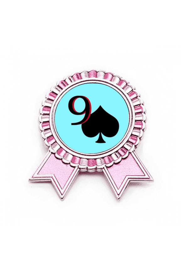 Peace Spade 9 Poker Badge Brooch Pin Pink Winner Award Medal