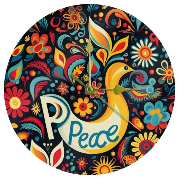 Peace Symbol Acrylic Round Wall Clock 9.8 Inches Silent Non Ticking Battery Powered for Kitchen Bedroom Living Room Office - Modern Home Decor Wall Clocks
