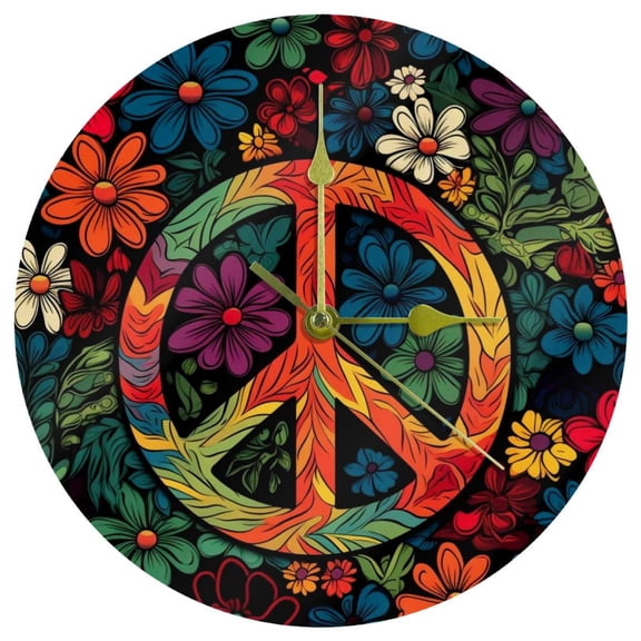 Peace Symbol Circular Wall Clock, Acrylic Material, Elegant Decor - 200 Characters!