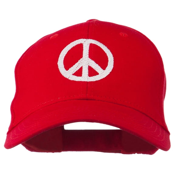 Peace Symbol Embroidered Cotton Twill Cap - Red OSFM