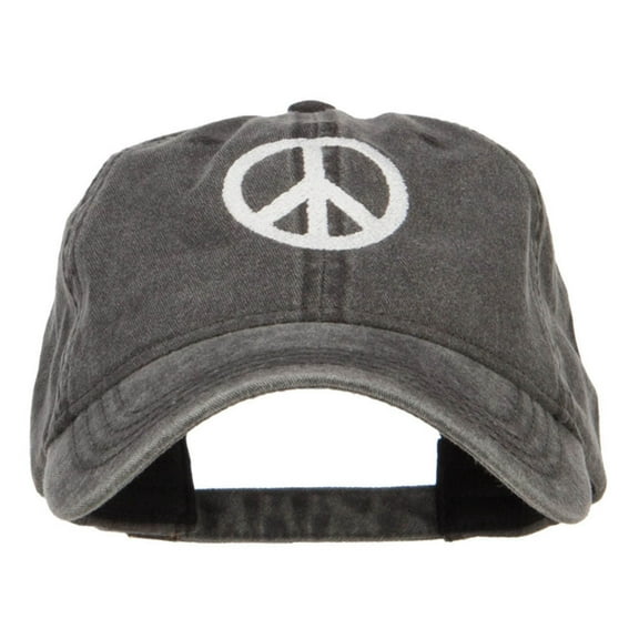 Peace Symbol Embroidered Washed Cap - Black OSFM