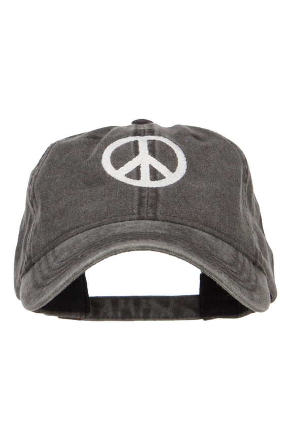 Peace Symbol Embroidered Washed Cap - Black OSFM