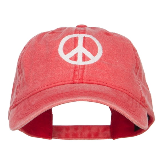 Peace Symbol Embroidered Washed Cap - Red OSFM
