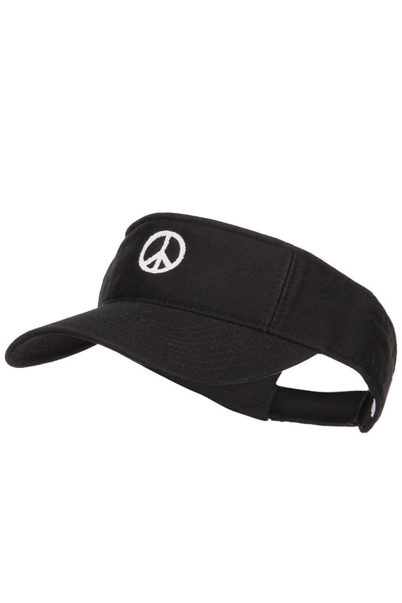 Peace Symbol Embroidered Washed Visor - Black OSFM