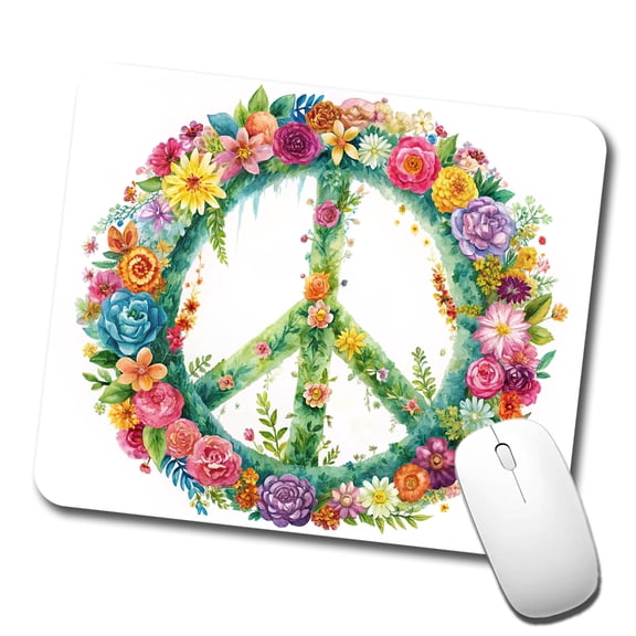 Peace Symbol Floral Watercolor Mouse Pad Low Profile Gaming Mat