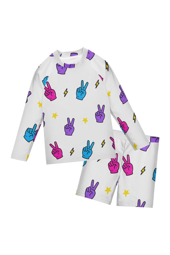 Peace Symbol Lightning Pattern Boys' Bathing Suit UPF 50+ Boys' Rash Guard Sets Stretchy Quick Dry 3T-10T