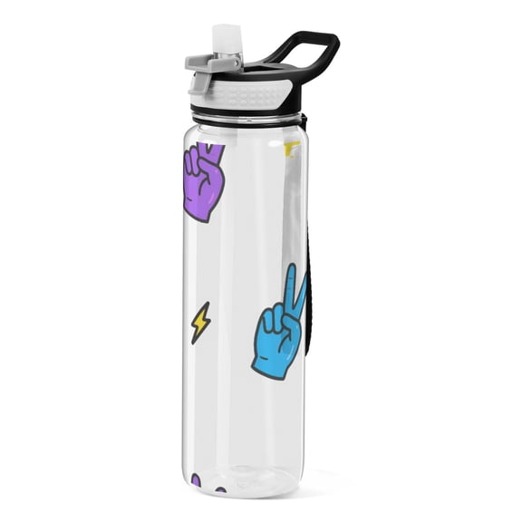 Peace Symbol Lightning Pattern Sport Water Bottle Tritan with Straw 1000ml Portable for Outdoor Daily Use