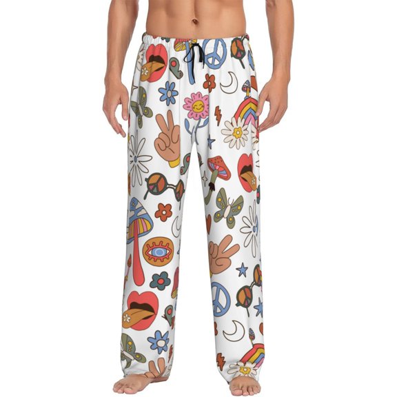 Peace Symbol Mushroom Hippie Men'S Pajama Pants Soft Sleep Lounge Pants Pjs Bottoms With Pockets Xx-Large