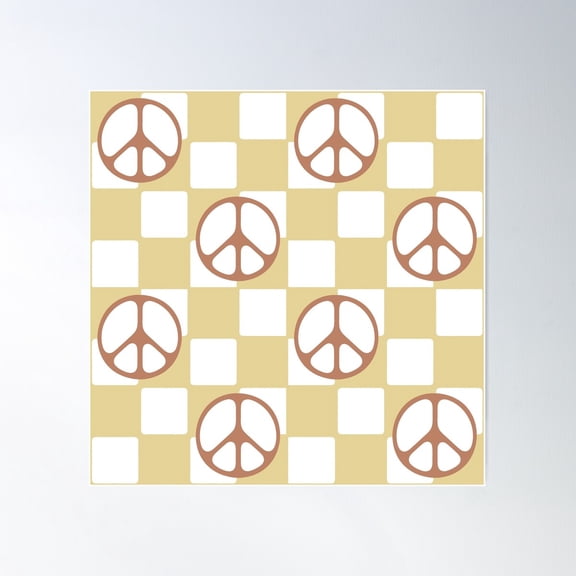 Peace Symbol On Checkerboard Poster Wall Art, Modern Wall Decor For Living Room Bedroom, 30x30 UNFRAMED