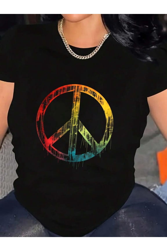 Peace Symbol Retro Design Peace Sign T-Shirt Graphic Tee summer Tops For Women Round Neck Fashion Cotton shirts