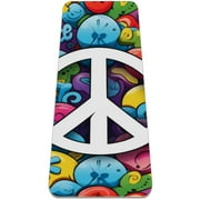 Peace Symbol TPE Yoga Mat for Home & Studio Practices, Workout Mat with Alignment Lines - 6mm Thickness