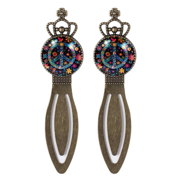 Peace Symbol Vintage Copper Crown-Shaped Bookmarks Made of Stainless Steel Material - a Gift for Readers and Book Lover