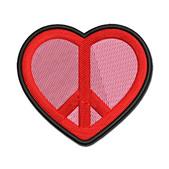 Peace Symbol in Heart Applique Multi-Color Embroidered Iron-On Patch - 2.0 Inch Mini