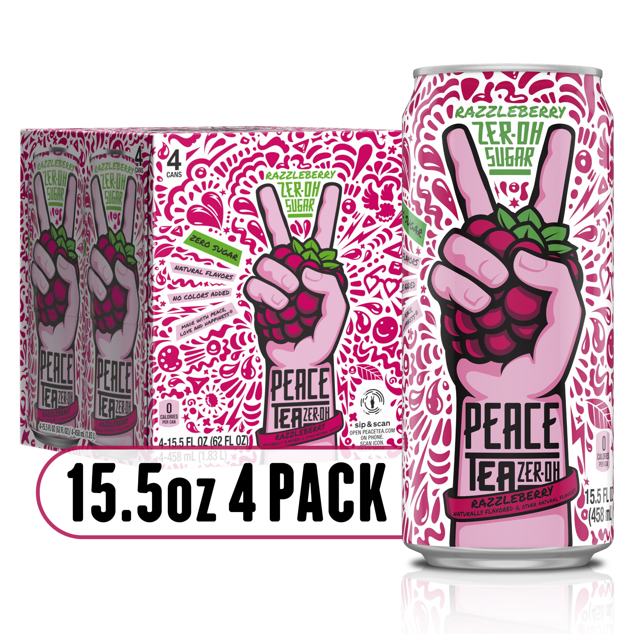 Peace Tea ZerOH Razzleberry Cans, 15.5 fl oz, 4 Pack
