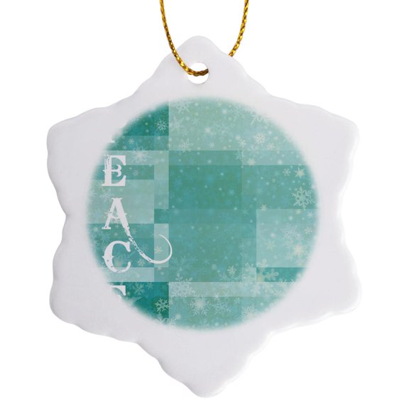 3drose, Peace Teal Snowflakes- Winter Art- Christmas, 3 inch Snowflake Porcelain Ornament