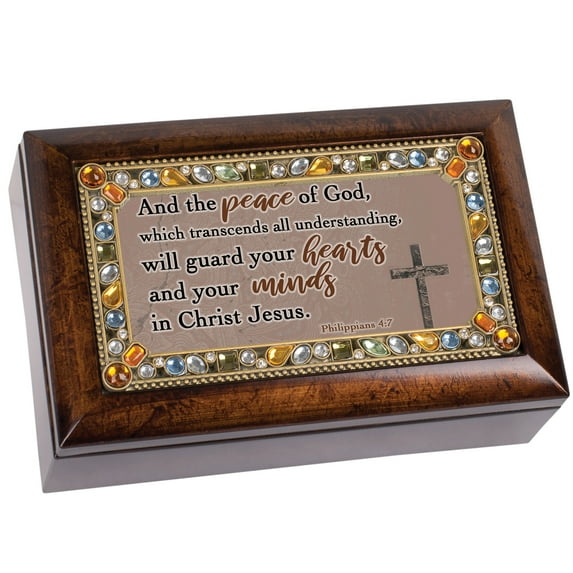 Peace Trasncends Amber 7 X 4 Mdf Wood Musical Box Plays Tune Amazing Grace