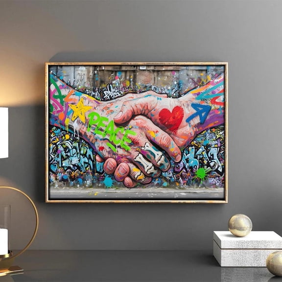 Peace & Unity Graffiti Art Colorful Handshake Poster Home Decor, 16x24 UNFRAMED