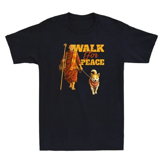 Peace Walking Monks Dog Walk For Peace Funny Meme Graphic T-Shirt ON TREND