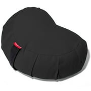 Peace Yoga Zafu Meditation Buckwheat Filled Crescent Cotton Bolster Pillow Cushion - Black