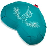 Peace Yoga Zafu Meditation Buckwheat Filled Crescent Cotton Bolster Pillow Cushion - Turquoise