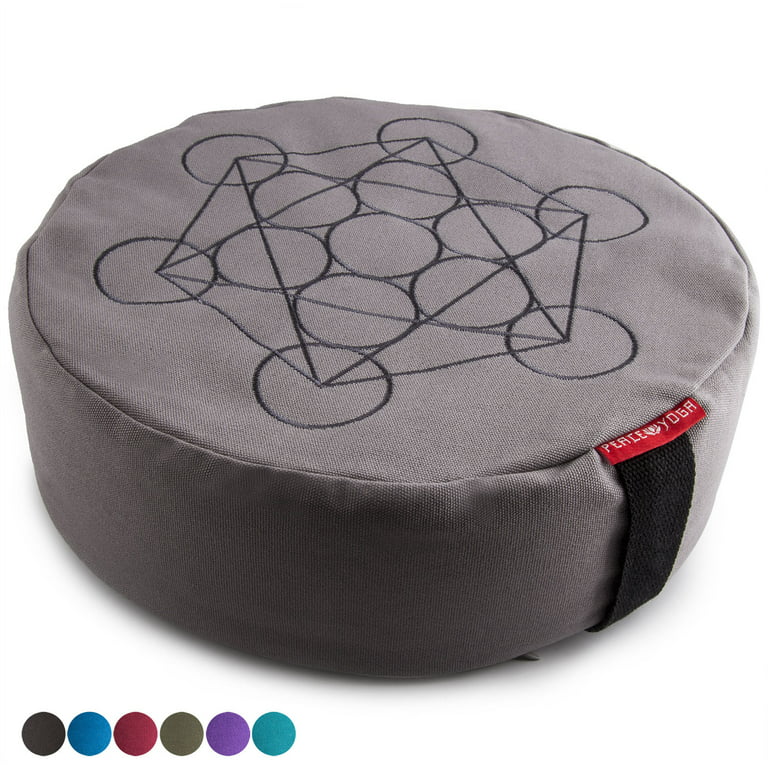 Peace Yoga Zafu Meditation Yoga Buckwheat Filled Cotton Bolster Pillow  Cushion with Premium Designs - Geometry Gray 13 x 13 Inch