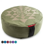 Peace Yoga Zafu Meditation Yoga Buckwheat Filled Cotton Bolster Pillow Cushion with Premium Designs - Triangles Green 13" x 13" Inch