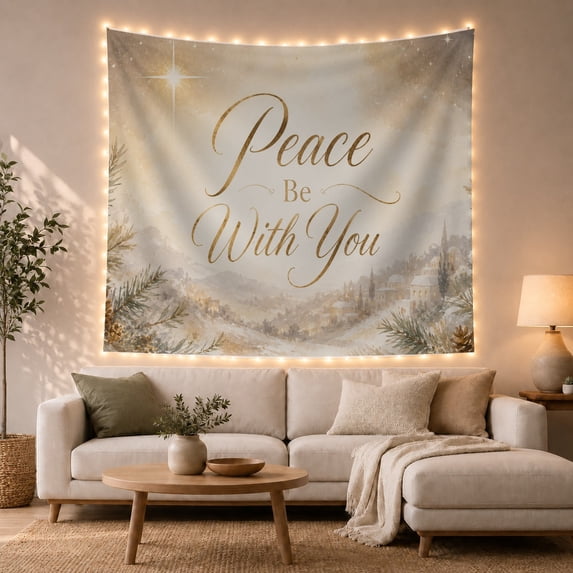 Peace Be With You Message Over Trees, Inspirational Minimalist Style for Faith Decor Fans, Spiritual Wall Art, Thank You Gift, Tapestry Wall Hanging for Bedroom and Living Room