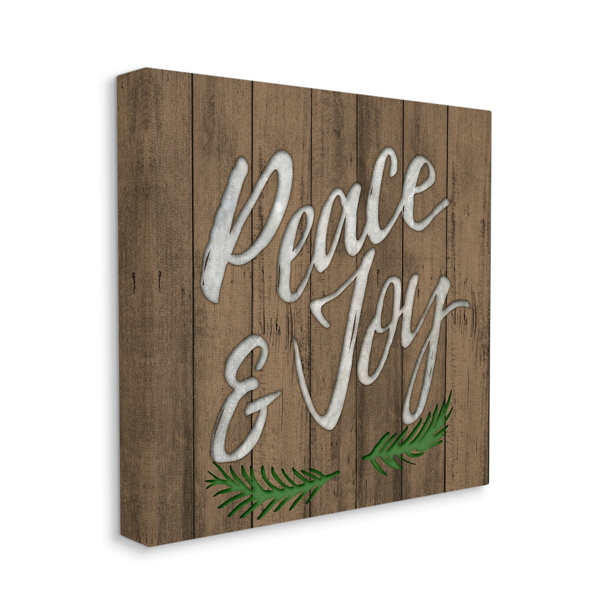 Peace and Joy Winter Rustic Phrase Wooden Pattern Holiday Gallery-Wrapped Canvas Print Wall Art, 17x17