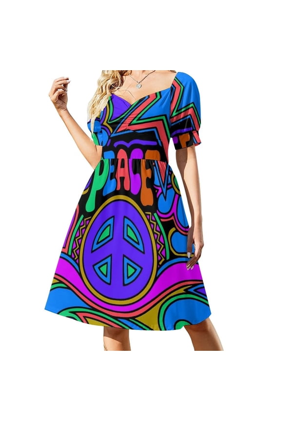 Peace and Love Flowers and Stars Hippie Design Dress sexy short dresses daring Dresses for wedding party Long dresses