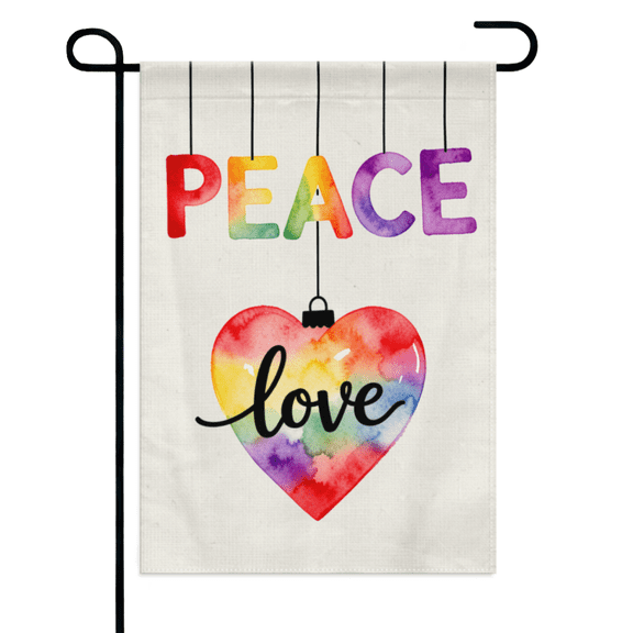 Peace and Love Rainbow Garden Flag 12×18in Double Sided, Inclusive Welcome Banner, Colorful Outdoor Lawn, Yard and Festive Home Decoration