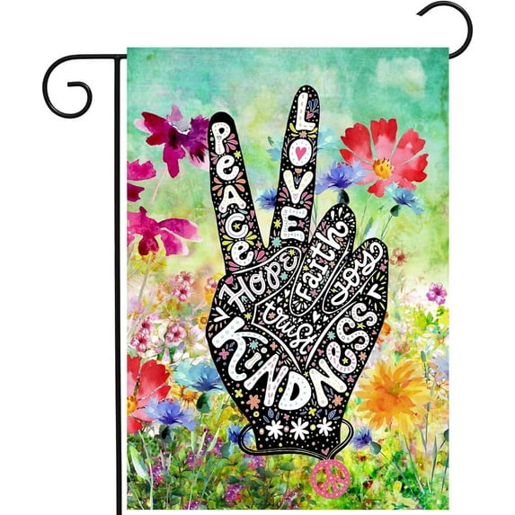 Peace and Love Summer Colorful Flowers Rainbow Garden Flag 12.5x18in, home Outdoor Yard Garden Flag Decoration