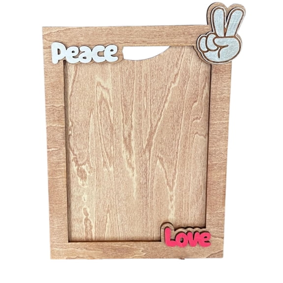 Peace and Love Wooden Picture Frame with Stand, 5x7 Photo Display, Wall Mount Included