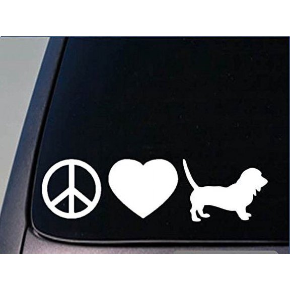 Peace love Basset sticker *H115* 8" vinyl basset hound