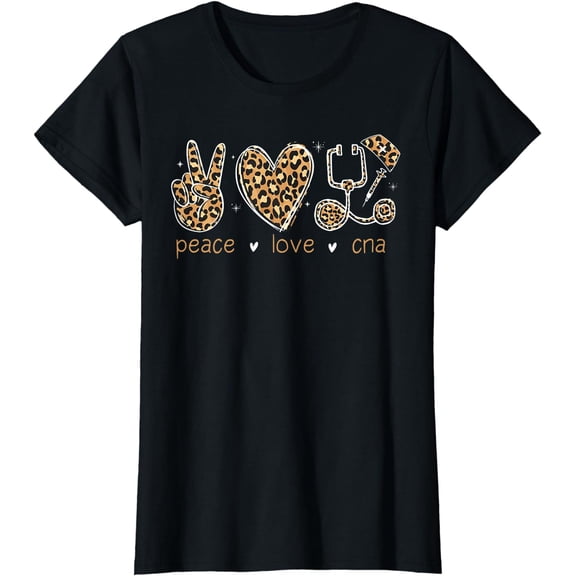 Peace love CNA Nurse life leopard Print Nurses Week CNA Week T-Shirt