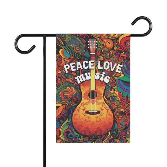 Peace love Music Guitar Groovy Hippie Garden Flag ID-0626-HGUM