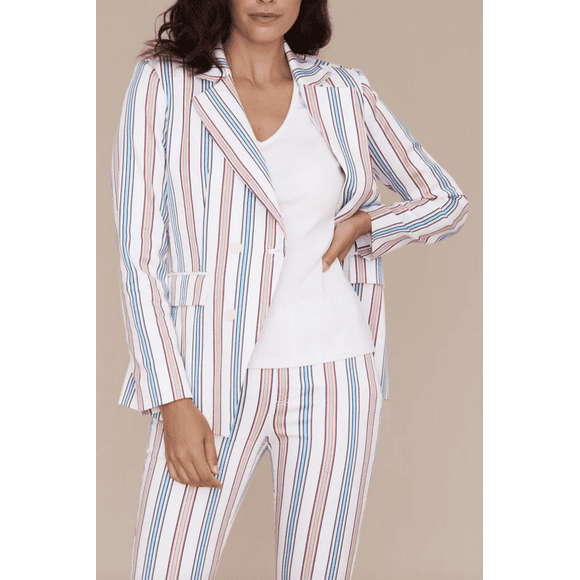 Peace of Cloth Notched Collar Long Sleeve Double Breasted Button Closure Flap Pockets Twill Blazer-MULTI / XS