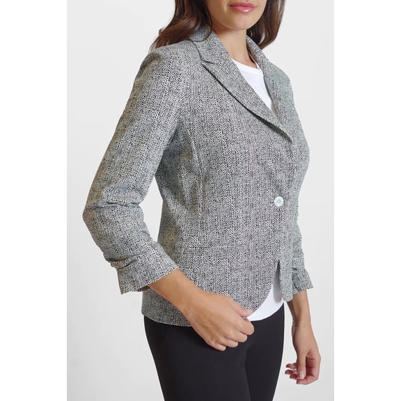 Peace of Cloth One Button Closure Ruched 3/4 Sleeve Welted Pockets Multi Print Crepe Jacket-TILE PRINT / M