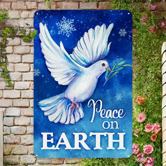 Peace on Earth Pigeon Snowflakes Decor Winter Metal Sign Outdoor Yard Sign 12 x 8 Decorative Sign & Plaques