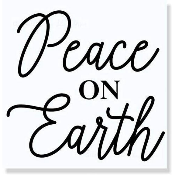 Peace on Earth Vinyl Lettering Sticker Christmas Wall Decals Quote, 12x12-Inch Black