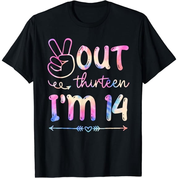 Peace out fourteen i'm 14 tie dye happy 14th Birthday boys T-Shirt