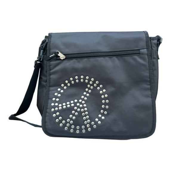 Peace sign metal button messenger bag