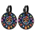 thumbnail image 1 of Peace symbol 2pcs PU Leather Round Bag Tags with Privacy Cover and Name ID Tag - Suitcase Tags for Travel Luggage, Handbags, Backpacks, School Bags, 1 of 6