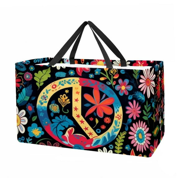Peace symbol Collapsible Oxford Cloth Storage Bin: Reusable, Foldable, and Large Capacity - Ideal for Groceries, Bags, Collapsible Buckets, and Picnic Baskets