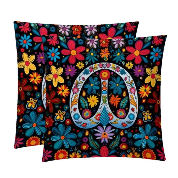 Peace symbol Luxurious Velvet Throw Pillow Inserts with Unique Patterns - Set of 2 (16x16, 18x18, 20x20 Inches) for Bed, Chair Pillow Covers for Any Occasion