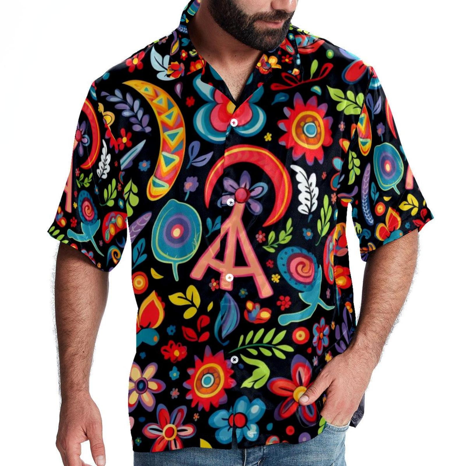 Peace symbol Men's Short Sleeve Beach Shirts, Casual Printed Button