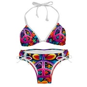 Peace symbol Women's Bikini Set with Detachable Sponge and Adjustable Strap, Two-Pack, Ideal for Beach and Pool, One-Piece Swimsuits Swimwear Swimsuits