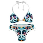 Peace symbol Women's Detachable Sponge Adjustable Strap Bikini Set 2-Pack for Beach and Pool Parties